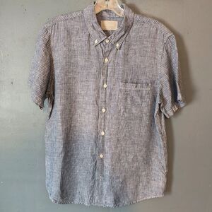 Everlane Linen Short Sleeve Shirt Mens S Blue White Striped Button Down Coastal
